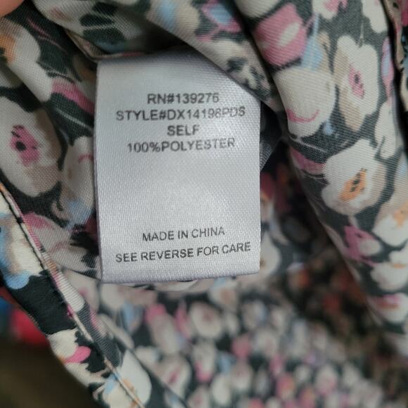 Daniel Rainn Floral Split Neck Tunic Blouse 1X – High Low Hem, Roll Tab Sleeves - Picture 7 of 12